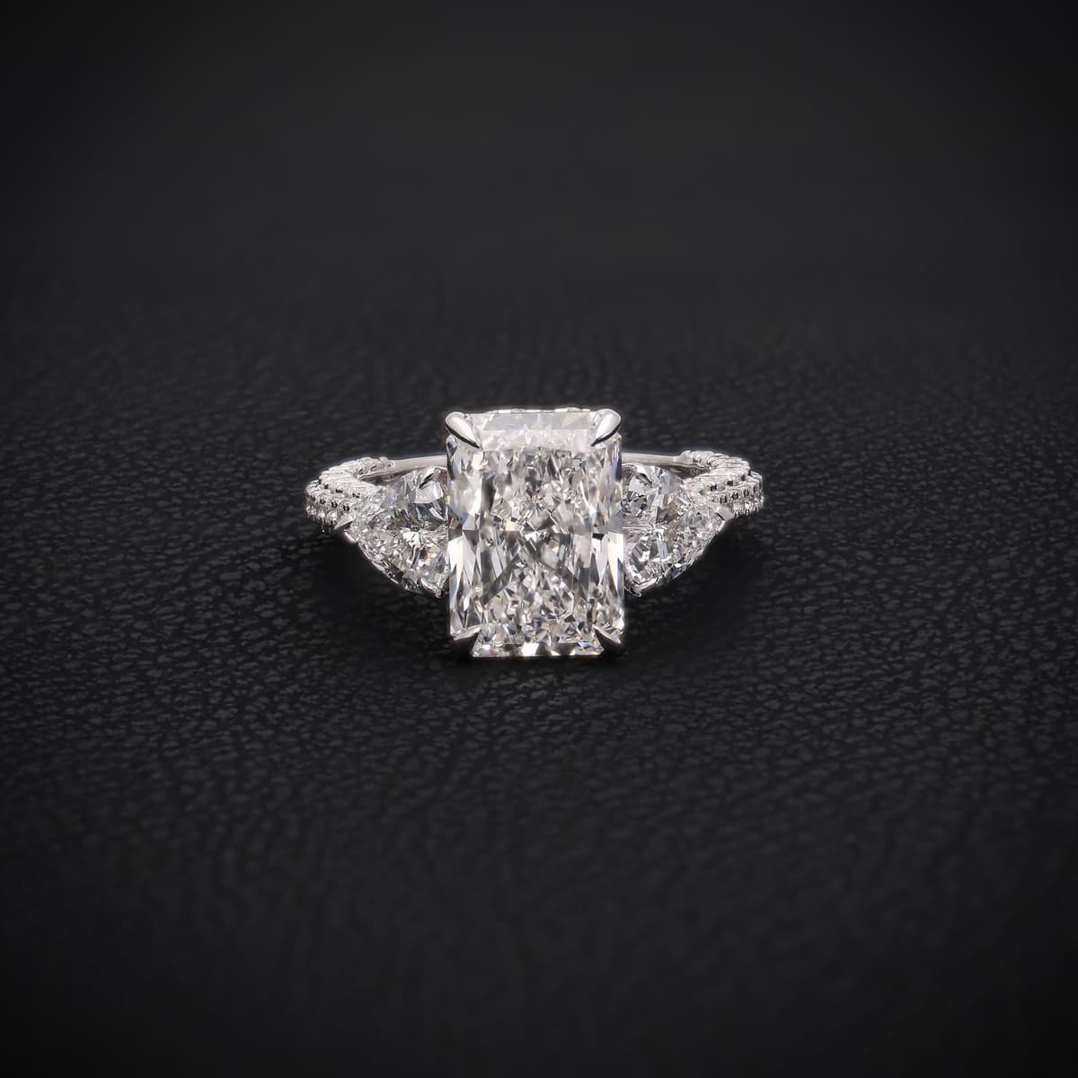 Radiant Cut Diamond Engagement Ring with Half-Moon Side Stones